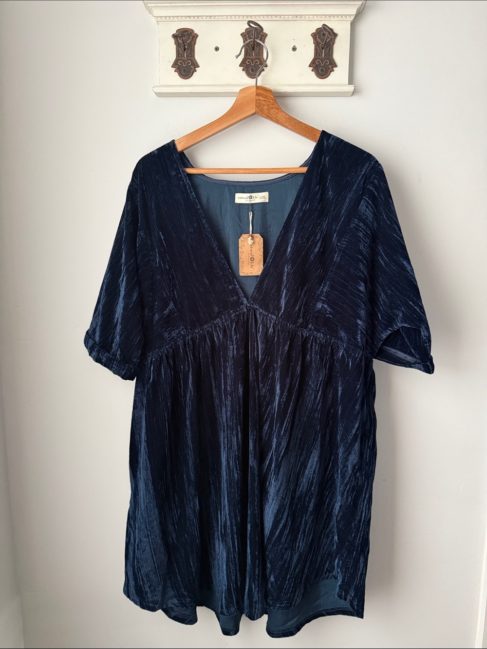 NATURAL LIFE Navy Blue Velvet Mini Dress Evening Cocktail Deep blue Boho Western